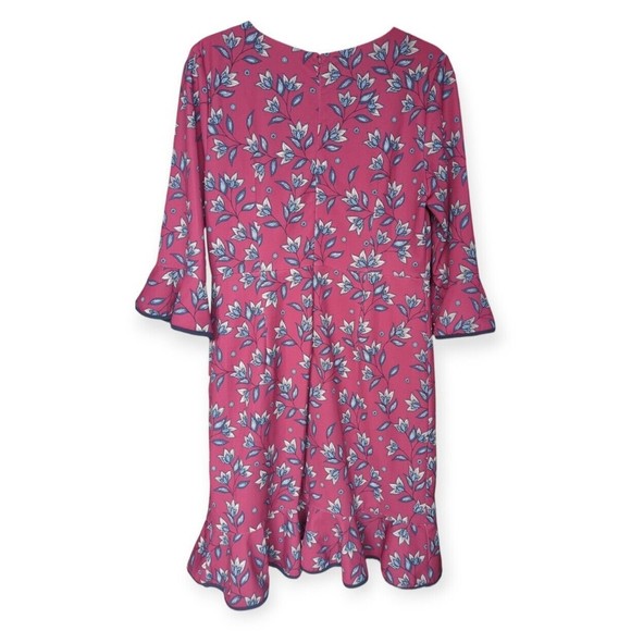 Nanette Lepore Berry Red Flounce Sheath Dress 3/4 Slv Flutter Floral Office M 10 - Picture 4 of 6